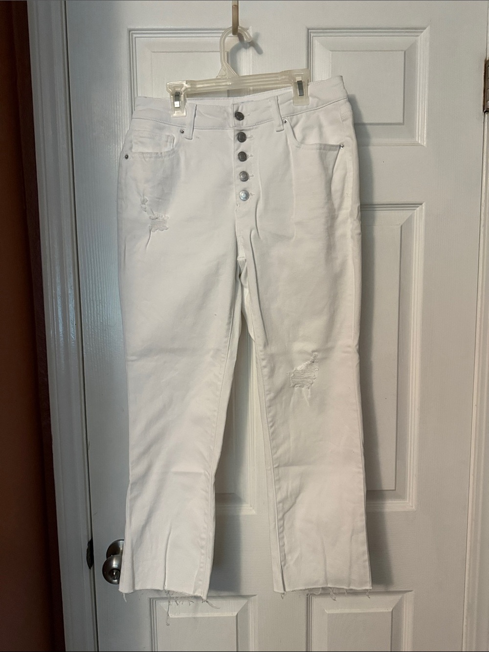 White Distressed Ankle Jeans - Picture 2 of 7